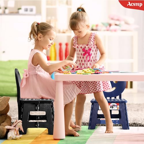 Image of Folding Kids Step Stool with Back Support for Kids,9 inch Plastic Kids Chair for Outdoor or Indoor Kitchen Step Stools and Bathroom Stool for Toddlers Boys Girls