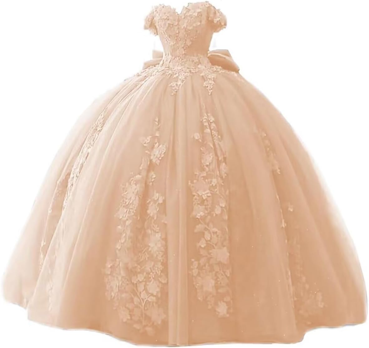 WDBFY Women's 3D Flowers Quinceanera Dresses Lace Beaded Sweet 15 16 Dress Off Shoulder Prom Ball Gowns