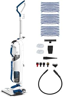 Polti Vaporetto 3 Clean Blue, Escoba a Vapor y Aspirador con Limpiador a Vapor Portátil, 3 Productos en 1, 14 Accesorios, Aspirador Ciclónico sin Bolsa, Potencia Max 1800 W, Blanco y Azul
