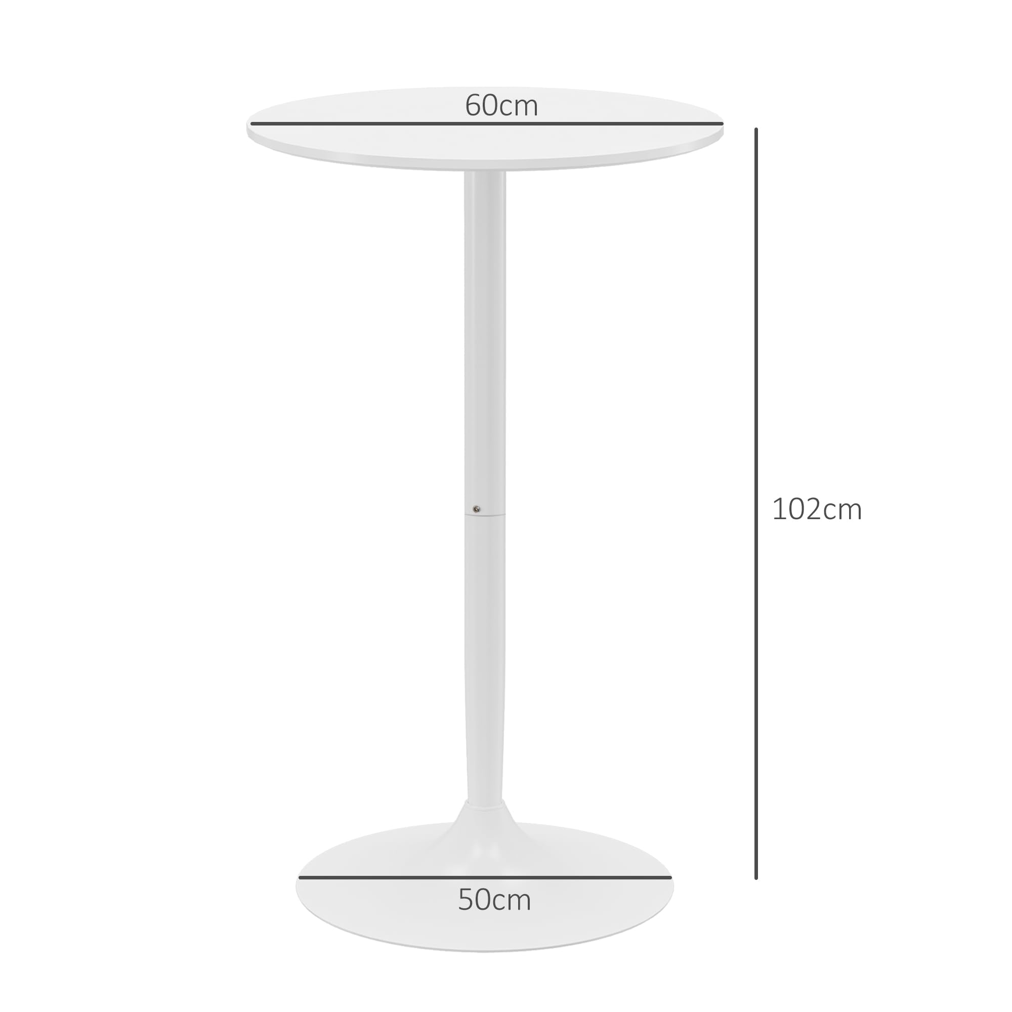 HOMCOM Mesa de Bar Redonda, Mesa de Comedor, Ø60x102 cm, con Encimera Laminada y Marco de Acero, para 2 Personas, Moderna, para Casa, Cocina, Blanco