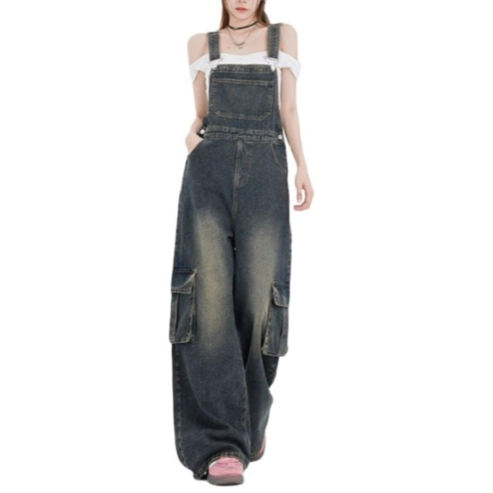 Damskie Kombinezony Jeansowe W Stylu Vintage O LuźNym Kroju Modny ChłOpak Z Prostymi Nogawkami DżInsowy Kombinezon
