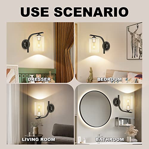 Wall Sconce 1 Light, Modern Wall Lighting Fixture, Bathroom Vanity Lights With Matte Black Wall Lamp For Mirror Bedroom Kitchen Hallway Porch, Clear Glass Shade, E26 Socket, Bulbs Not Included #TOP3