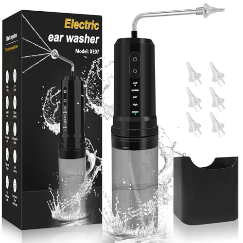 Electric Ear Cleaner Ear Wax Removal, Ear Wax Removal Kit with 8 Rreusable Irrigation Tips - Battery Powered Ear Cleaning Tool - Ear Irrigation Flushing System for Adults