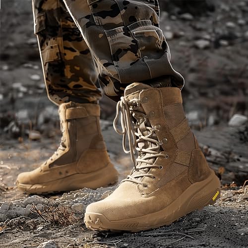 Nortiv 8 Men'S Breathable Tactical Military Work Boots Side Zipper Leather Lightweight Hiking Motorcycle Combat Boots 8 Inches,Size 10.5,Coyote,Snmt242M thumb #7