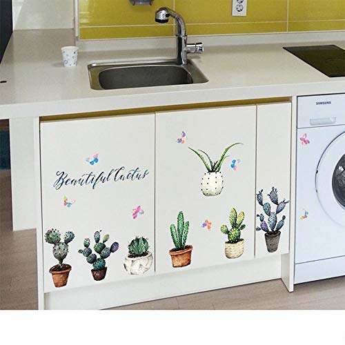 16Pcs Diy Removable Cactus Green Plants Art Mural Waterproof Cacti Flower Butterfly Wall Stickers Children Room Decor Cactus Festival Decal Sticker #TOP5