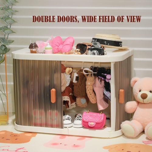 Foldable Doll Wardrobe Storage Box Compatible with Labubu Clothes with 10 Hangers & Rod - Stackable Organizer Cabinet for 15/17cm Doll Clothes with Dust-Resistant Cover and Display Shelf — view 2