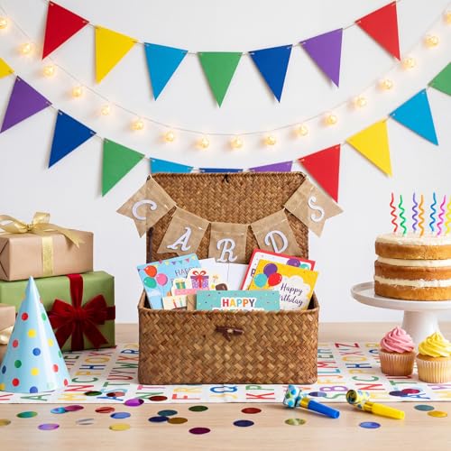 Image of Geelin Sea Grass Wedding Card Basket With Letter Flag Decorative Wedding Card Woven Post Box Suitable For Baby Showers Birthdays Graduation Ceremonies Bridal Showers (Coffee)