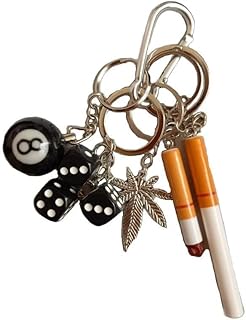 [em/em] キーホルダー ストリート ビリヤード8ボール＆サイコロ 黒 アメリカン雑貨 ビンテージ (5点セット)