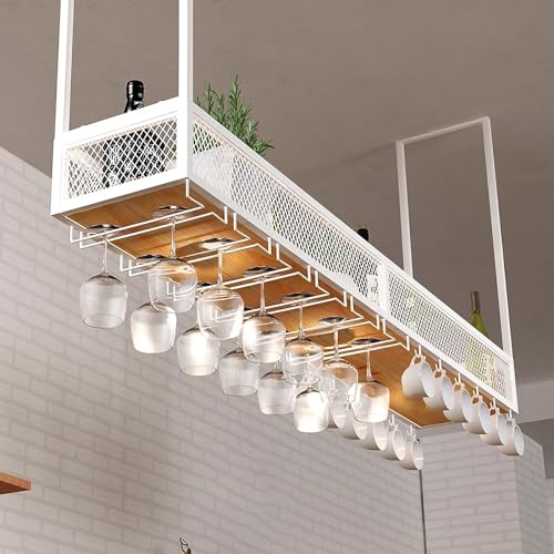Porte-verres à vin suspendu avec support et étagère double rangement