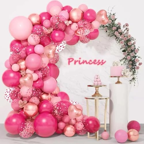 Image of MEBAY Rose Red Pink Champagne Balloon Arch Garland Kit, 146 Pcs Hot Pink Confetti Rose Gold Tender Pink White Balloons for Graduation Birthday Party Baby Shower Wedding Decorations