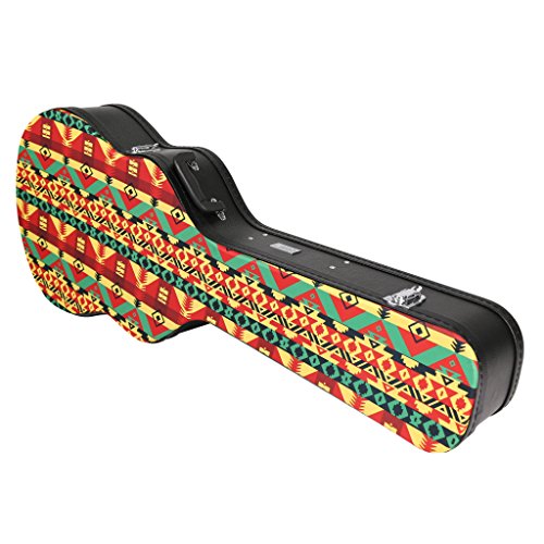 Standard Size Acoustic Gutar Case—Hard Durable Wood Shell with Carrying Handle, Padded Inside with Plush Foam, Key-Locking Center Latch, Rasta by Phitz