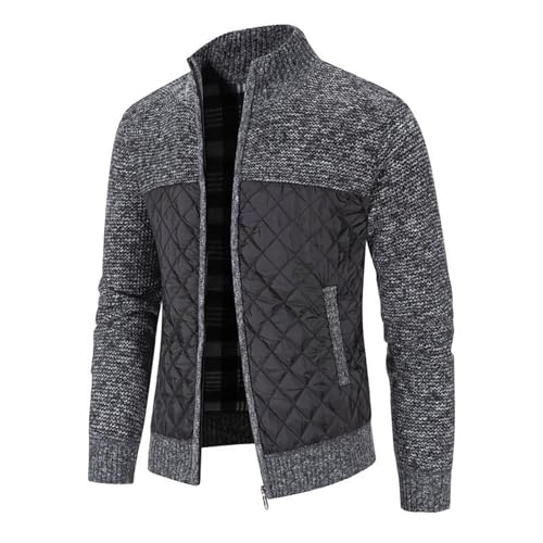 Cardigan en tricot pour homme avec fermeture éclair veste d'hiver à col montant gris