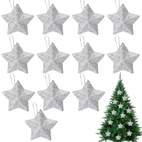 ALEGRE® Weihnachtsbaum Deko Stern Silber, 12 Stück Glitzer Sterne...