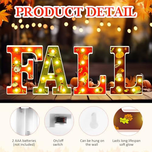 Image of Aurelema Fall Light up Table Decorations, Fall Thanksgiving Letters LED Marquee Sign Thanksgiving Light Decor Autumn Harvest Tabletop Centerpiece for Indoor Home Mantel Party Decor