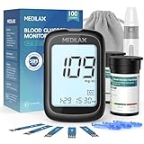 Medilax Blood Glucose Monitor Kit, Blood Sugar Testing Kit with 100 Test Strips, 100 Lancets, Glucometer and Lancing Device, 500 Memories & No Coding & Large Display Glucose Monitor for Home Use