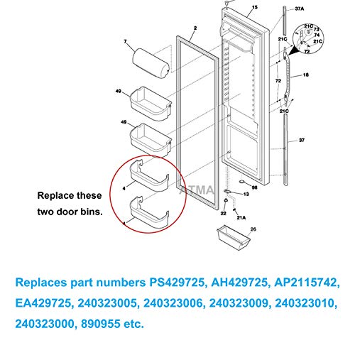 240323002 Door Shelf Bin for Frigidaire White Westinghouse, Kenmore by Romalon Part#240323005 240323006 240323009 240323010 890955 AP2115742 PS429725 EAP429725 Clear Plastic