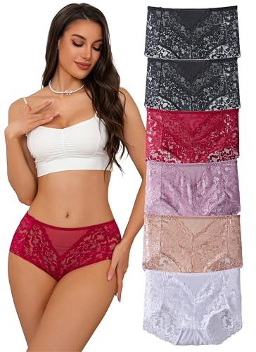 Hialegion Mutande Donna Slip Femmina Pizzo Vita Alta Traspirante Senza Cuciture Plus Size High Waisted Slip Cheekster Intimo per Le Donne 6 Pezzi 1XL