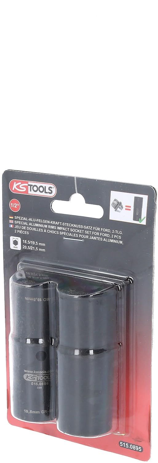 KS Tools 515.0895 Juego de llaves de vaso de impacto especiales de 1/2" para llantas de aluminio de Ford, 18,5 / 19,5 / 20,5 / 21,5 mm, 2 pzs