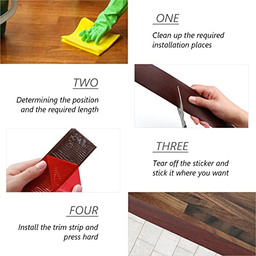 Risunpet Floor Transition Strip, Self Adhesive Floor Cover Strips, Peel And Stick Floor Edge Cover Strips, 2'' Flooring Transitions Laminate Strip, Flexible Flat Divider Wood Grain Strip(6.5Ft, Red) #TOP4