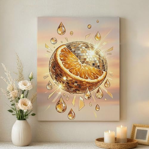 Toile murale abstraite orange et dorée idée cadeau déco chambre bureau