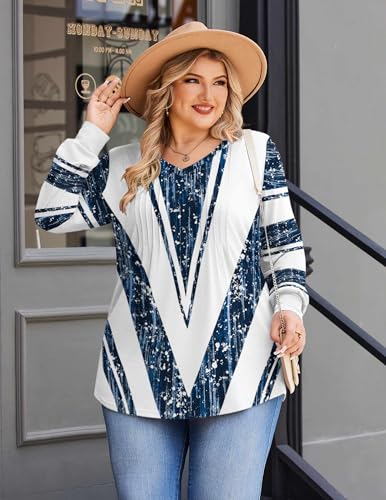 Image of IN'VOLAND Womens Plus Size Shirts V Neck Puff Long Sleeve Tops