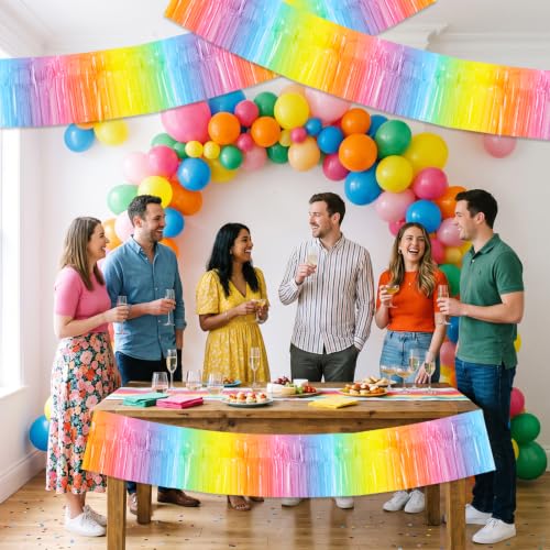 Image of BEISHIDA 3 Pack Light Macaron Foil Fringe Garland 30ft Wall Tinsel Banner