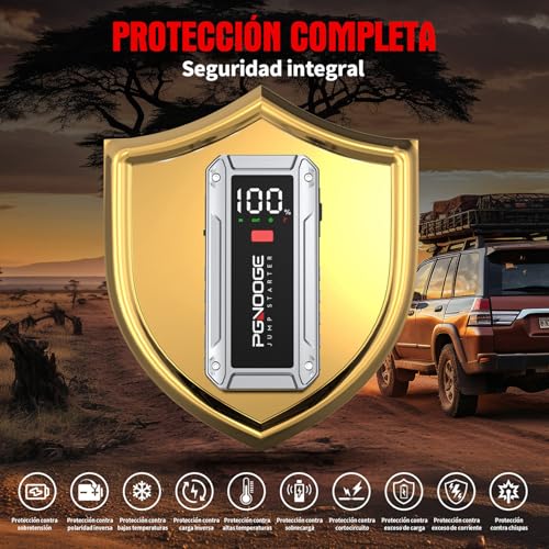 PGNOOGE 6000A 26800mAh Arrancador De Baterias De Coche (hasta All Gasolina/10 L Diesel), 12V Arrancador De Coches Portatil con BotóN De Arranque Forzado Y Salida USB, Gran Pantalla LCD - imagen 7