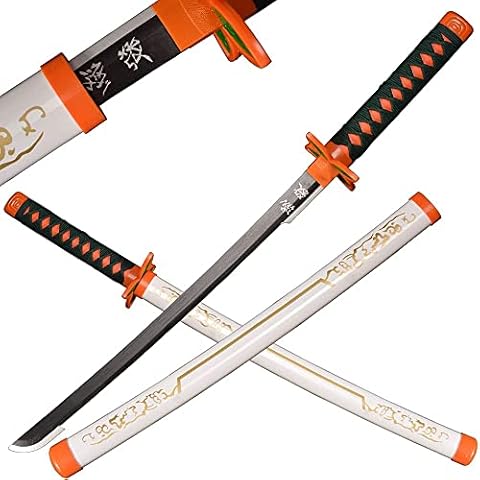 ZJIEX Wooden Samurai Sword Cosplay Katana Sword Demon Slayer Sword Halloween Prop Wooden Kochou Shinobu Ninja Sword Kids Gift 31" (Color : White) Cover