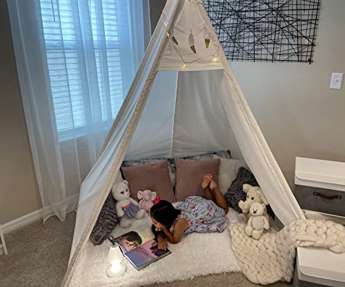 Betterhood 7' Large Teepee Tent For Adults, Play Tent With Carry Bag, 5 Sides Canvas Kids Teepee Tent Indoor & Outdoor Tents For Party, Wedding, Photo Prop, White #TOP4