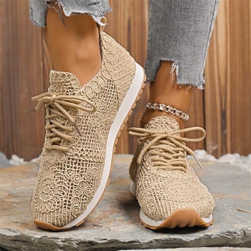 Women's Breathable Lace-Up Mesh Casual Shoes Sneakers, Lightweight Hollow Out Crochet Shoes, Flat Walking Shoes for Women2