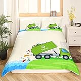 Müllwagen Bettwäsche 155x220 für Kinder Jungen,Grüner Lkw Bettwäsche Set für Jugendliche Mädchen,Cartoon Fahrzeug Auto Bettbezug Abfallmanagement Recycling Müllwagen Bett Set mit 2 Kissenbezüge
