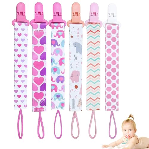 Image of 6 Pcs Baby Dummy Strap Clip, Pacifier Clip, Pacifier Holder Soother Chains Clips Fit All, Soothers, Teething Toys, Baby Essentials for Boys and Girls
