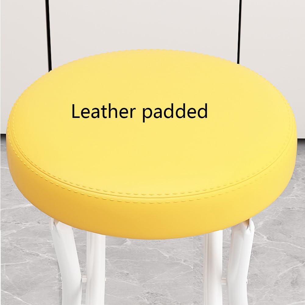 Tabouret Pliant avec Dossier, Tabouret de Bar Rond et Portable en Cuir rembourré for Cuisine (Marron)