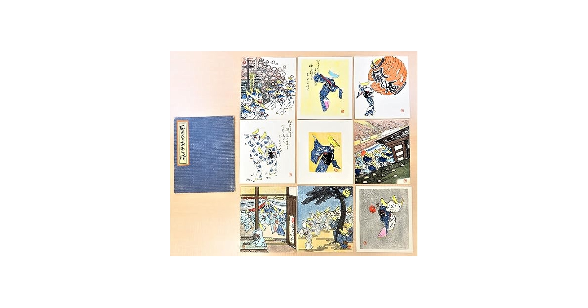 心庵】掛軸 林秋路 紙本おわら風の盆図／肉筆 付箱 真作 富山県