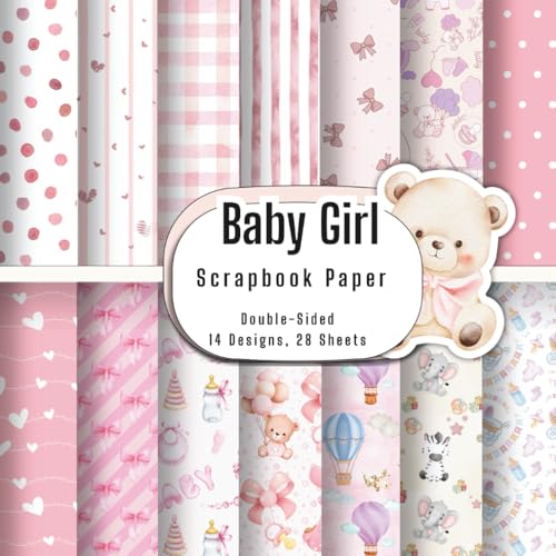 Baby Girl Pattern Scrapbook Paper Pack: 24 Sheets, Double-Sided, Decorative Craft Pads for DIY Background Card Making Scrapbooking