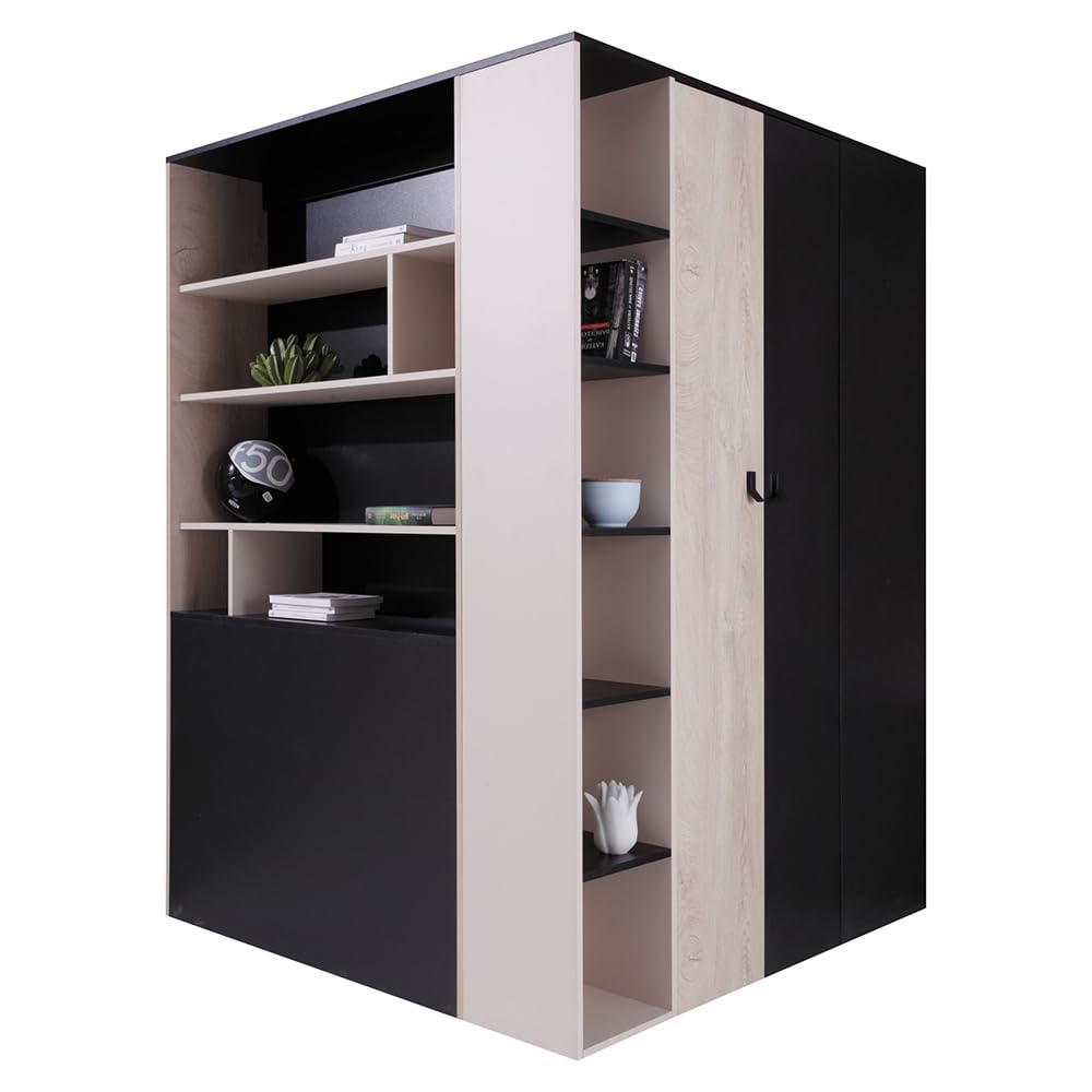 Lomadox Jugendzimmer Begehbarer Kleiderschrank in schwarz Eiche beige