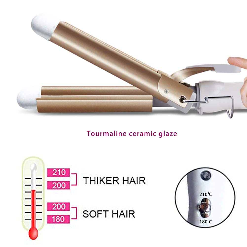 3 Triple Barrel Ceramic Tourmaline Curling Iron Wand With