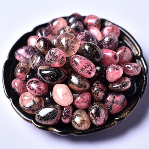 Image of Polished Rhodonite Crystal Bulk - 0.5 inch Colorful Tumbled Stone Chips Rocks, 10 oz Crushed Sea Glass Vase Filler Small Stones for Healing, Reiki, Crafting, Home Decor