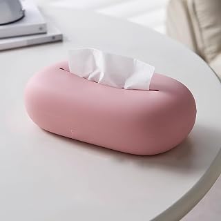 Silicone Tissue Box,Creative Napkin Organizer,Decorative Box Covers for Kleenex Cube,Anti Fall Tissue Dispenser,Napkin Organizer for Office Living Room(21 * 11 * 6.5cm, Pink)