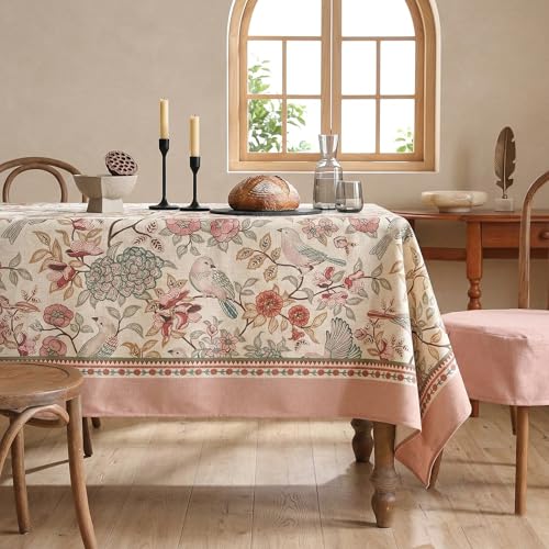 Image of ishro home Premium Dining Table Cover 6 Seater | Table Cover Cloth | Table Cloth 6 Seater - Soft European Fabric, Frill Design, Machine Washable | (Gul-o-Parindaay, 56x90 Inch (6-8 Seater))