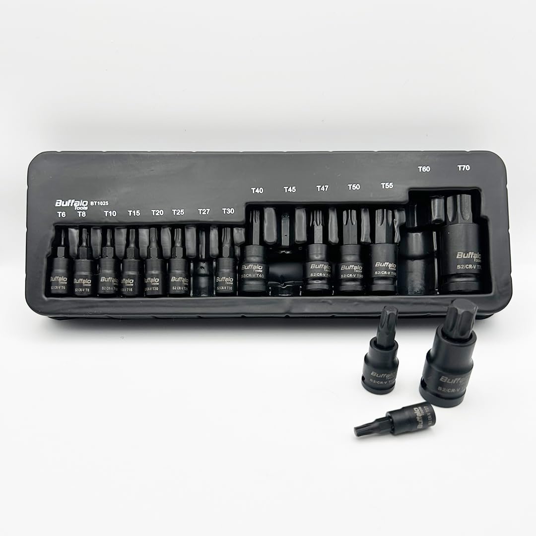 Buffalo Tools 15pc Torx Star Bit Sockets Set T6-T70, Durable Vanadium Steel, Rust Resistant Finish