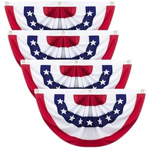 3×6 Ft 4th of July Decoration, Patriotic Pleated Fan Flag for Independence Day, American Half Fan Bunting flag Banner for Memorial Day Indoor Outdoor Window Fence balcony Porch Decor(4PCS)