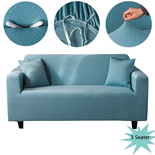 Kowth Housse de canapé 3 Place,Revêtement de Canapé,Jacquard Housse de Fauteuil avec Accoudoirs Élastique Canapé Protection,Couvre pour Protege de Meubles (Bleu, 13,78 * 9,84 * 5,51 Pouces)