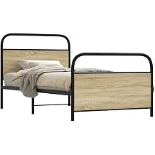 Sonoma Oak Single Bed Frame 100x200 cm Steel & Engineered Wood Robust Slatted Base Modern Headboard for Guest Room Loft and Sturdy Kids Sleep Set Up