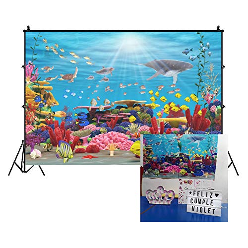 Cassisy 2,2x1,5m Vinilo Submarino Telon de Fondo Panorama de Especies Marinas Arrecife de Coral Sunbeam Seaweed Fondos para Fotografia Party Infantil Photo Studio Props Photo Booth