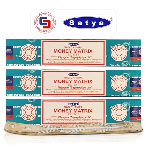 Satya Money Matrix Incense Sticks 45 gm (15GM X 3 Pack) from Satya Mumbai and Raajsee Incense Sticks Holder Bundle, Free from Chemicals,Natural Insenses