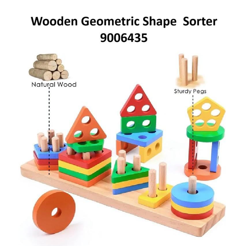 Image of Fun4You Wooden Shape Sorter Toys for Kids 2-4 Years | Montessori Peg Board Blocks Game with Geometric Shapes, Stacking & Counting Puzzle, Educational Wooden Toy, Birthday Gift for 2 Year Boy & Girl