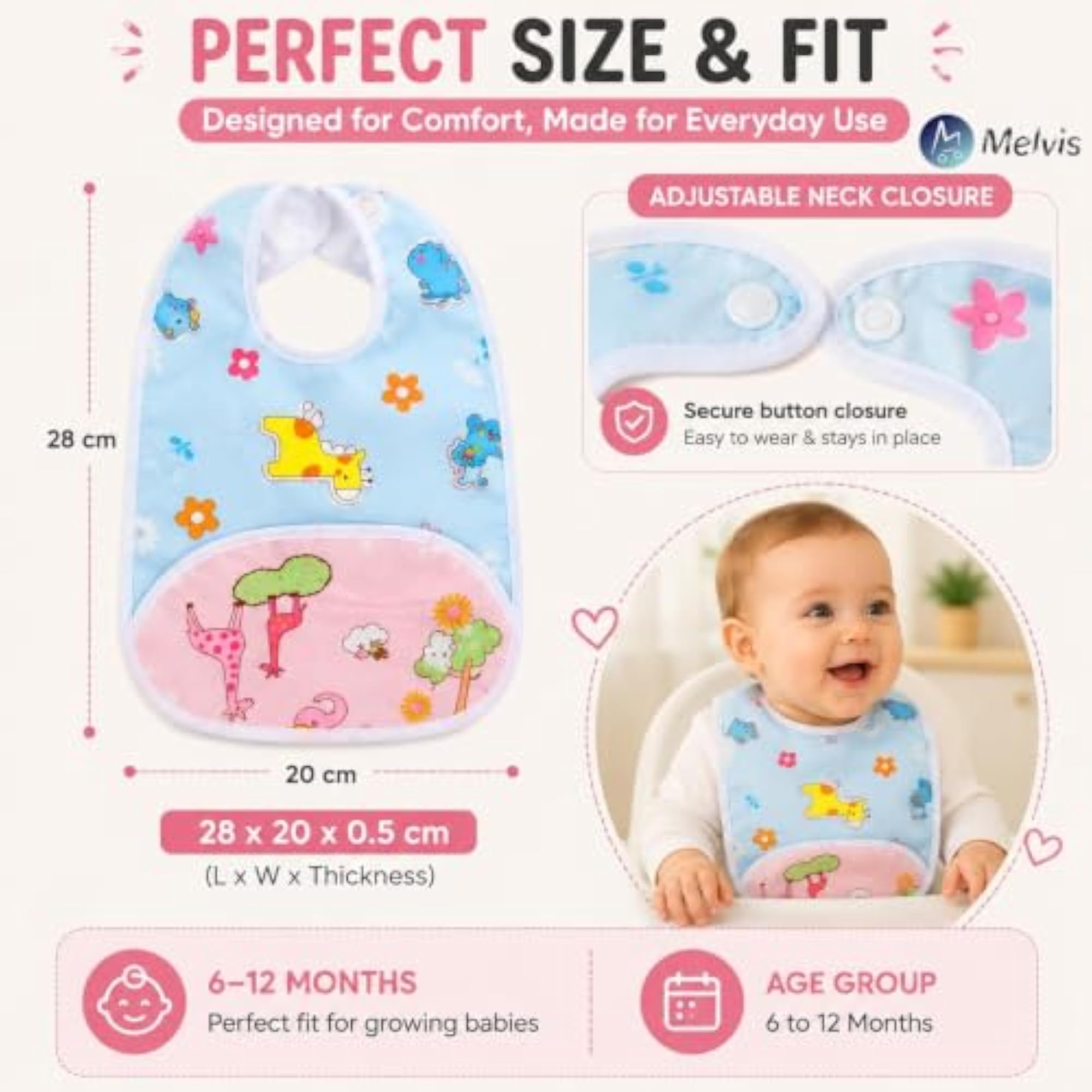 Pack of 6 Waterproof Cotton Bibs for Babies