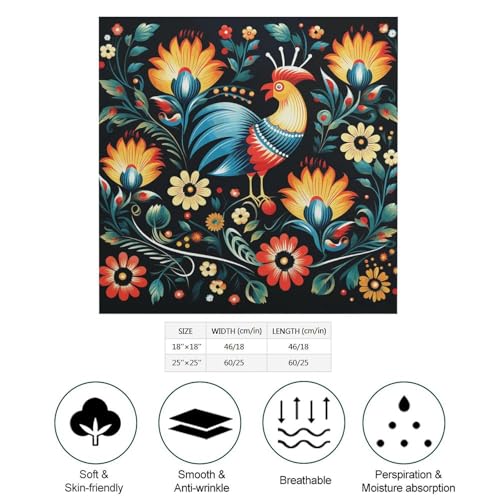 Square Head Scarf Silk Like Neck Scarf Polish Folk Art Pattern Satin Bandanas Sleeping Hair Scarfs Fashion Silk Feeling Scarfs Boho Headwear Kerchief 18"×18"2