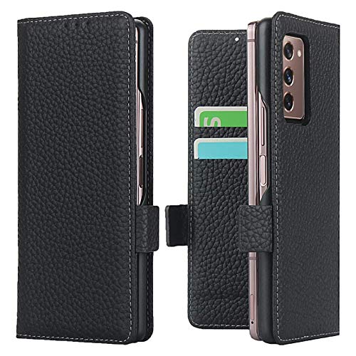 Miimall Compatible Samsung Galaxy Z Fold 2 Case with Leather Magnetic Flip Kickstand Card Slots Shock-Proof Protector Case Cover for Samsung Galaxy Z Fold 2 (Black)
